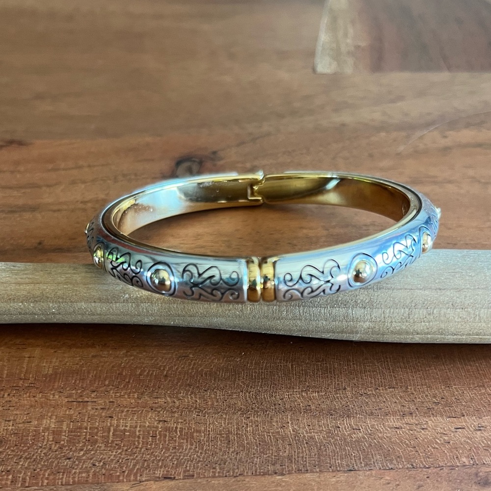Brighton Aries Two Tone Hinged Bangle Bracelet magnetic closure silver gold - Picture 2 of 13